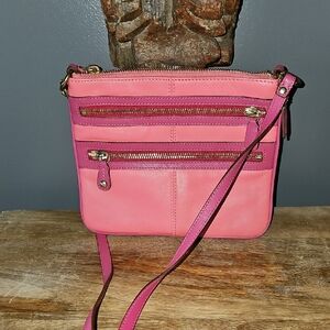 Coach Bonnie Barbie Pink Leather Crossbody Muti Zip  Bag